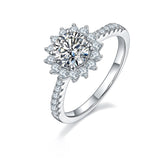 Lotus Halo 1.0Carat Round Moissanite Engagement Ring