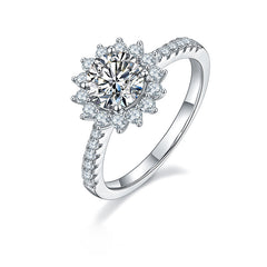 Lotus Halo 1.0Carat Round Moissanite Engagement Ring
