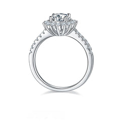 Lotus Halo 1.0Carat Round Moissanite Engagement Ring