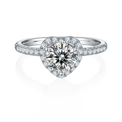 Heart Shape Halo 1.0Carat Round Moissanite Engagement Ring