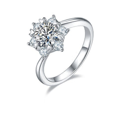 Flower Prongs 1.0Carat Round Moissanite Engagement Ring