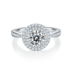 Luxurious Soleste Halo 1.0 Carat Round Cut Moissanite Engagement Ring