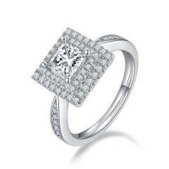 Luxurious Soleste Halo 1.0 Carat Princess Cut Moissanite Engagement Ring