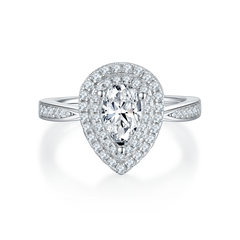 Double Soleste Halo 1.0 Carat Pear Drop Moissanite Engagement Ring