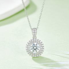 Double Soleste Halo 1.0 Carat Round Cut Moissanite Necklace