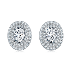 Luxurious Soleste Halo 0.5 Carat Oval Cut Moissanite Studs Earrings