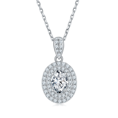 Luxurious Soleste Halo 1.0 Carat Oval Cut Moissanite Necklace