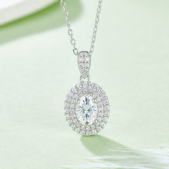 Luxurious Soleste Halo 1.0 Carat Oval Cut Moissanite Necklace