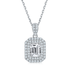 Luxury Soleste Halo 1.0 Carat Vintage Emerald Cut Moissanite Necklace