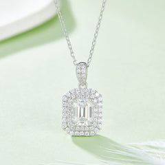 Luxury Soleste Halo 1.0 Carat Vintage Emerald Cut Moissanite Necklace