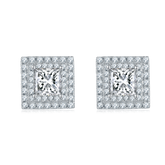 Double Square Soleste Halo 0.5 Carat Princess Cut Moissanite Studs Earrings