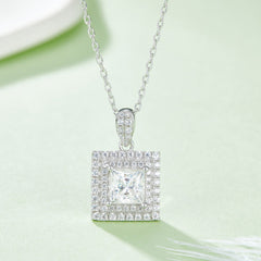 Luxury Soleste Halo 1.0 Carat Princess Cut Moissanite Necklace