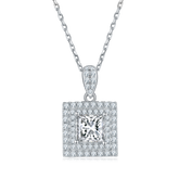 Luxury Soleste Halo 1.0 Carat Princess Cut Moissanite Necklace