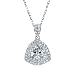 Luxury Double Soleste Halo 1.0 Carat Triangle Moissanite Necklace