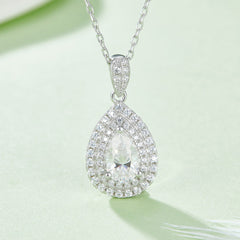 Luxurious Soleste Halo 1.0 Carat Pear Drop Moissanite Necklace
