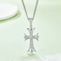 Vintage Crucifix 4.0mm Moissanite Silver Necklace