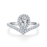 Cathedral V Shape Soleste Halo 1.0 Carat Pear Drop Moissanite Engagement Ring