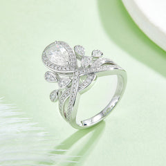 Luxurious V Crown Soleste Halo 1.0 Carat Pear Drop Moissanite Engagement Ring