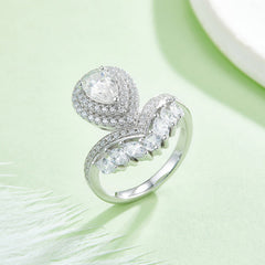 Luxurious V Shape Double Soleste Halo 1.0 Carat Pear Drop Moissanite Engagement Ring