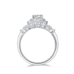 Luxurious V Shape Double Soleste Halo 1.0 Carat Pear Drop Moissanite Engagement Ring