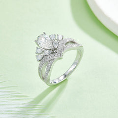 1.0CT Moissanite Pear Cut Three Prongs Complex Engagement Ring