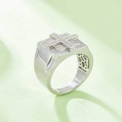 Cross Square 0.53 Carat Moissanite Silver Ring