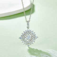 Luxury Square Halo 0.5 Carat Round Cut Moissanite Necklace