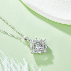 Luxury Square Halo 0.5 Carat Round Cut Moissanite Necklace