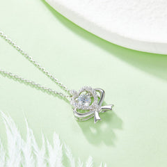 Heart Shape Bowknot 0.5 Carat Round Cut Moissanite Necklace