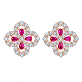 Four Leaves Clover Red Zircon Stud Earrings