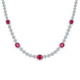 Leaf Oval Cut Lab Created Ruby Necklace