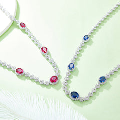 Leaf Oval Cut Lab Created Sapphires Necklace