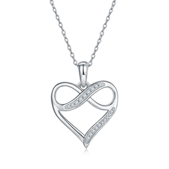 Infinite Symbol Heart Shape Pendant Moissanite Sterling Silver Necklace