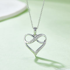 Infinite Symbol Heart Shape Pendant Moissanite Sterling Silver Necklace