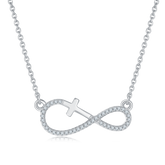 Polished Cross Infinite Symbol Pendant Moissanite Sterling Silver Necklace