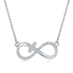 Moissanite Cross Infinite Symbol Pendant Sterling Silver Necklace