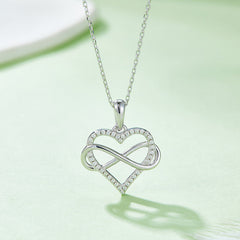 Infinite Symbol Wrapped Heart Shape Pendant Moissanite Sterling Silver Necklace