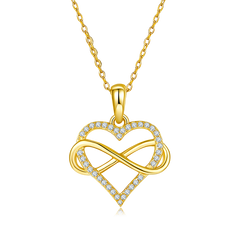 Infinite Symbol Wrapped Heart Shape Pendant Moissanite Sterling Silver Necklace