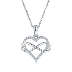 Infinite Symbol Wrapped Heart Shape Pendant Moissanite Sterling Silver Necklace