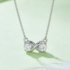 Double Round Cut Moissanite Infinite Symbol Pendant Sterling Silver Necklace