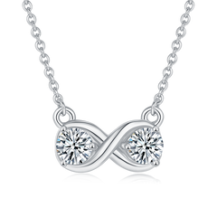Double Round Cut Moissanite Infinite Symbol Pendant Sterling Silver Necklace