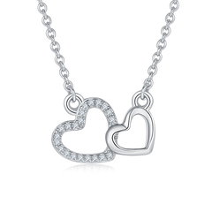 Double Heart Pendant Moissanite Sterling Silver Necklace