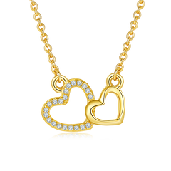 Double Heart Pendant Moissanite Sterling Silver Necklace
