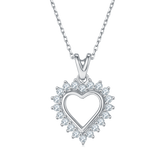 Hollow Heart Shape Pendant Small Moissanite Halo Sterling Silver Necklace