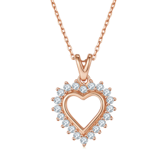 Hollow Heart Shape Pendant Small Moissanite Halo Sterling Silver Necklace