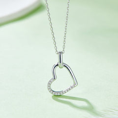 Hollow Heart Shape Pendant Moissanite Sterling Silver Necklace
