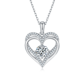 1.0 Carat Round Cut Moissanite Double Heart Sterling Silver Necklace