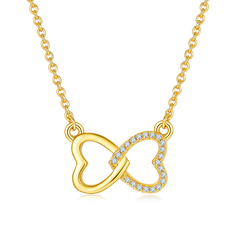 Interlocking Double Heart Pendant Moissanite Sterling Silver Necklace