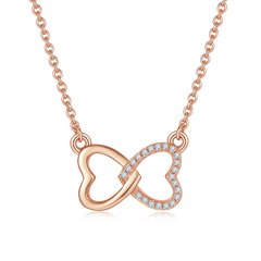 Interlocking Double Heart Pendant Moissanite Sterling Silver Necklace