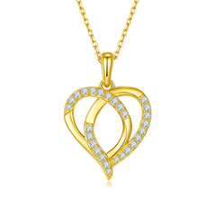 Interlaced Heart Shape Pendant Moissanite Sterling Silver Necklace